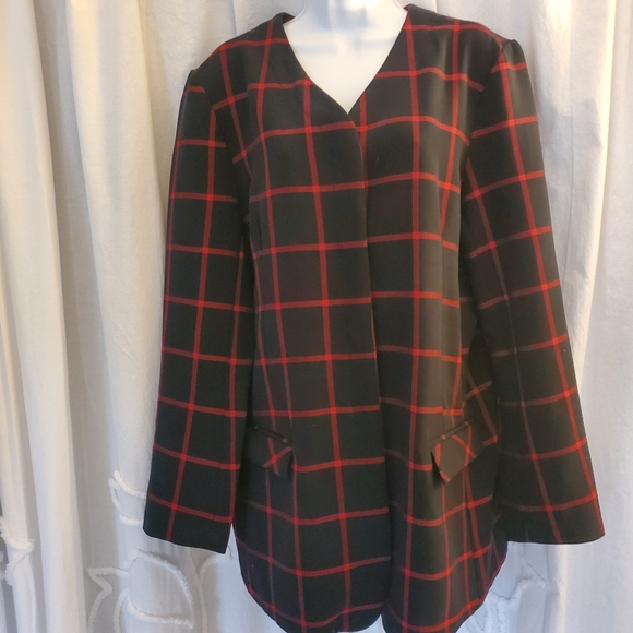 NorthStyle Women's Navy Blue Blazer with Red window Pane Plaid print Sz XL EUC - Picture 14 of 15